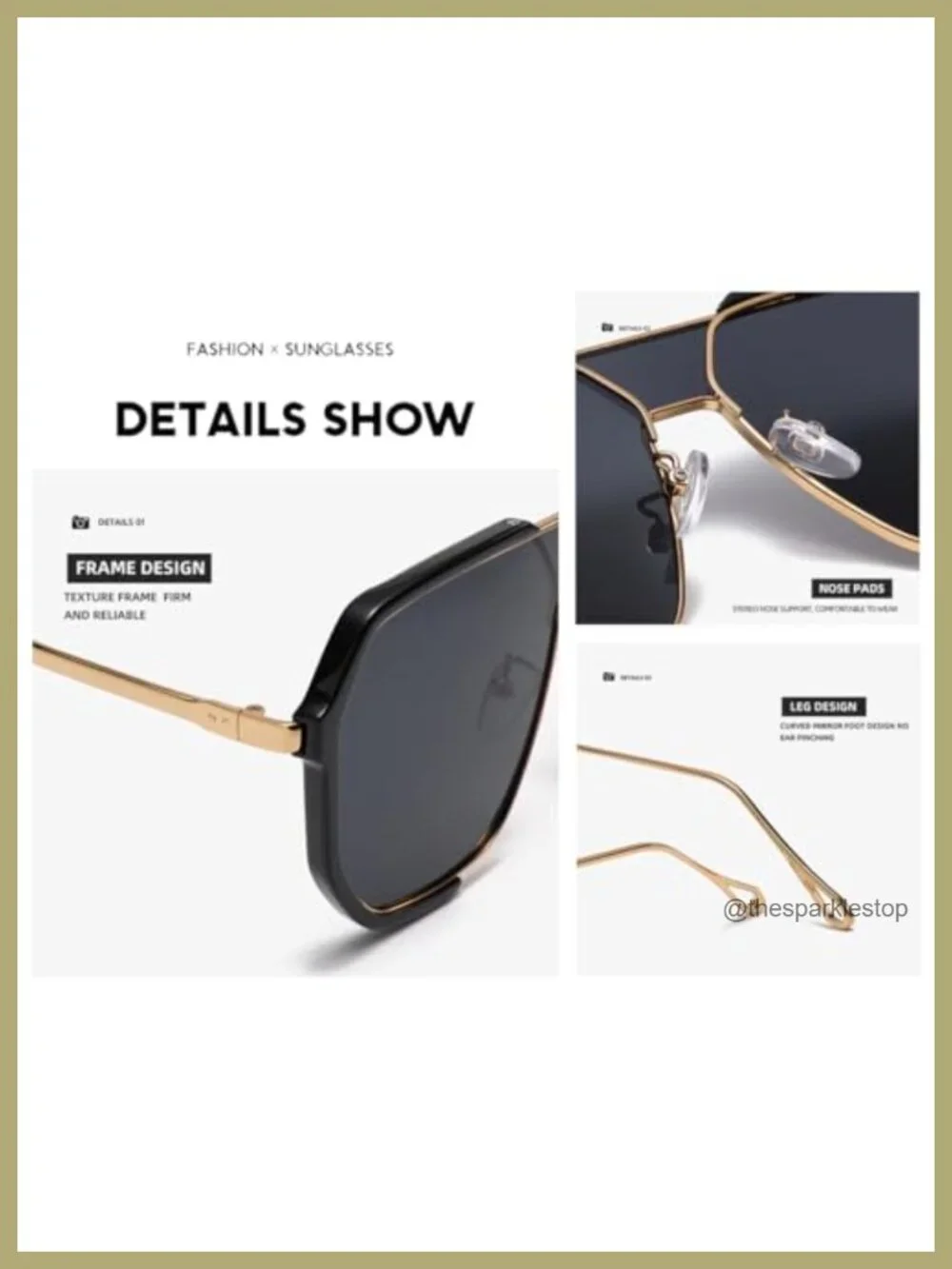 Oversized Square Sunglasses Women UV400 Protection Metal Frame Retro Vintage
